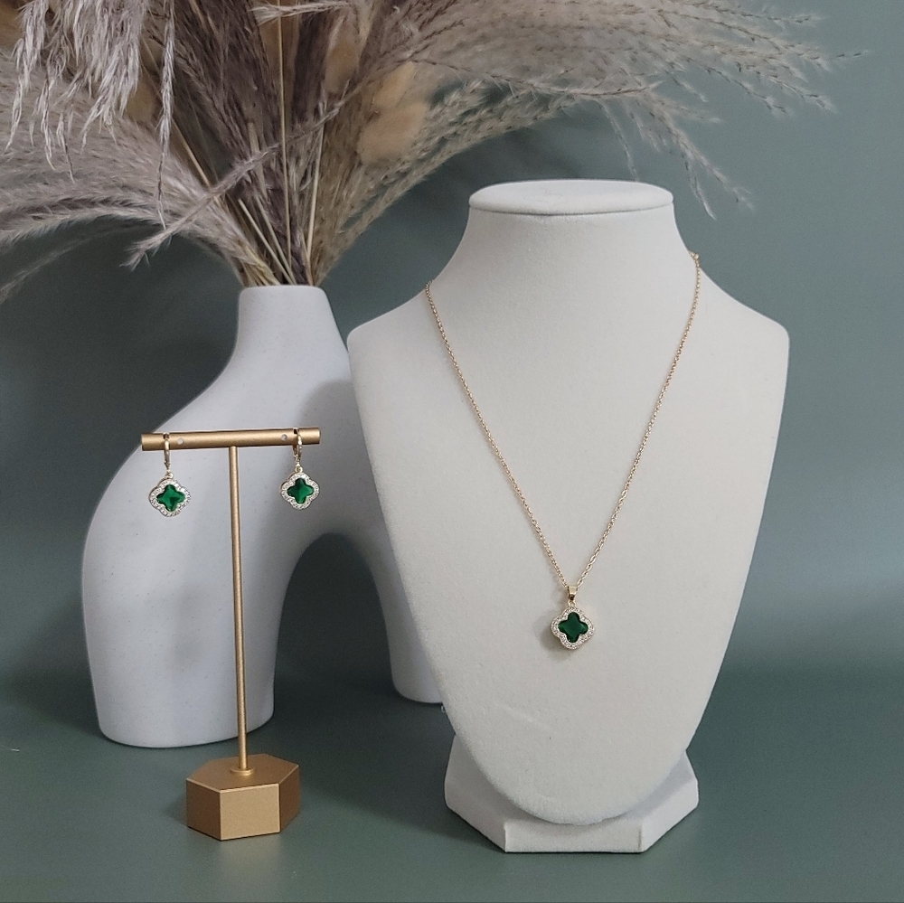 Stainless steel gold tone four leaf clover necklace and earrings set - Picture 4 of 4